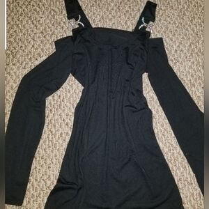 Black Cold Shoulder Top with Rhinestone Straps